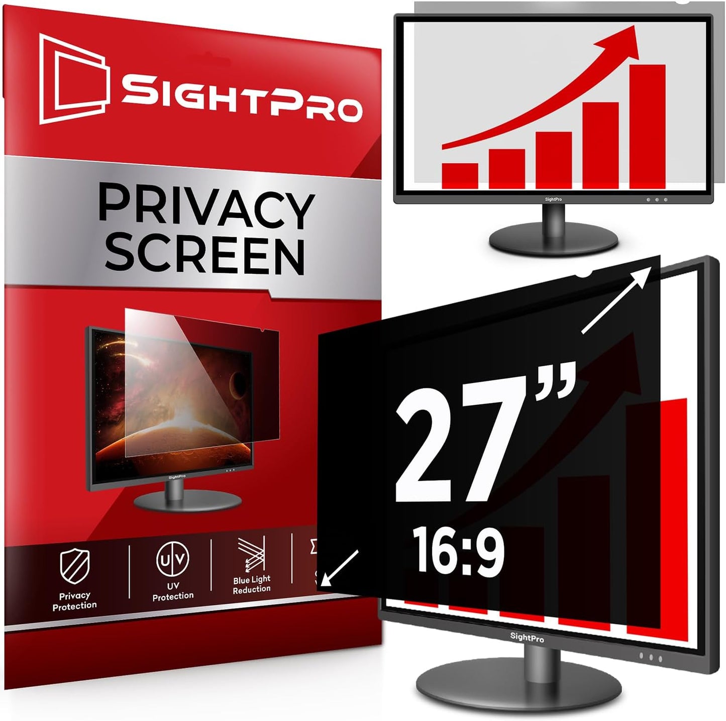 27 Inch 16:9 Computer Privacy Screen Filter for Monitor - Privacy Shield and Anti-Glare Protector