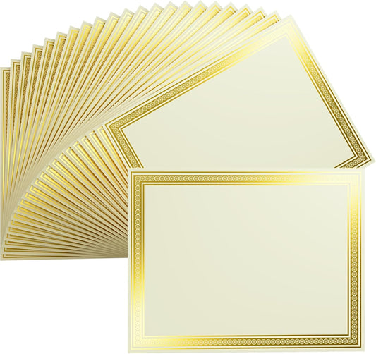 50 Count Certificate Paper 8.5 x 11 for Printing,Blank Gold Foil Border,Award Certificate Paper for Business,Graduation Diploma,School and Achievement (Ivory)