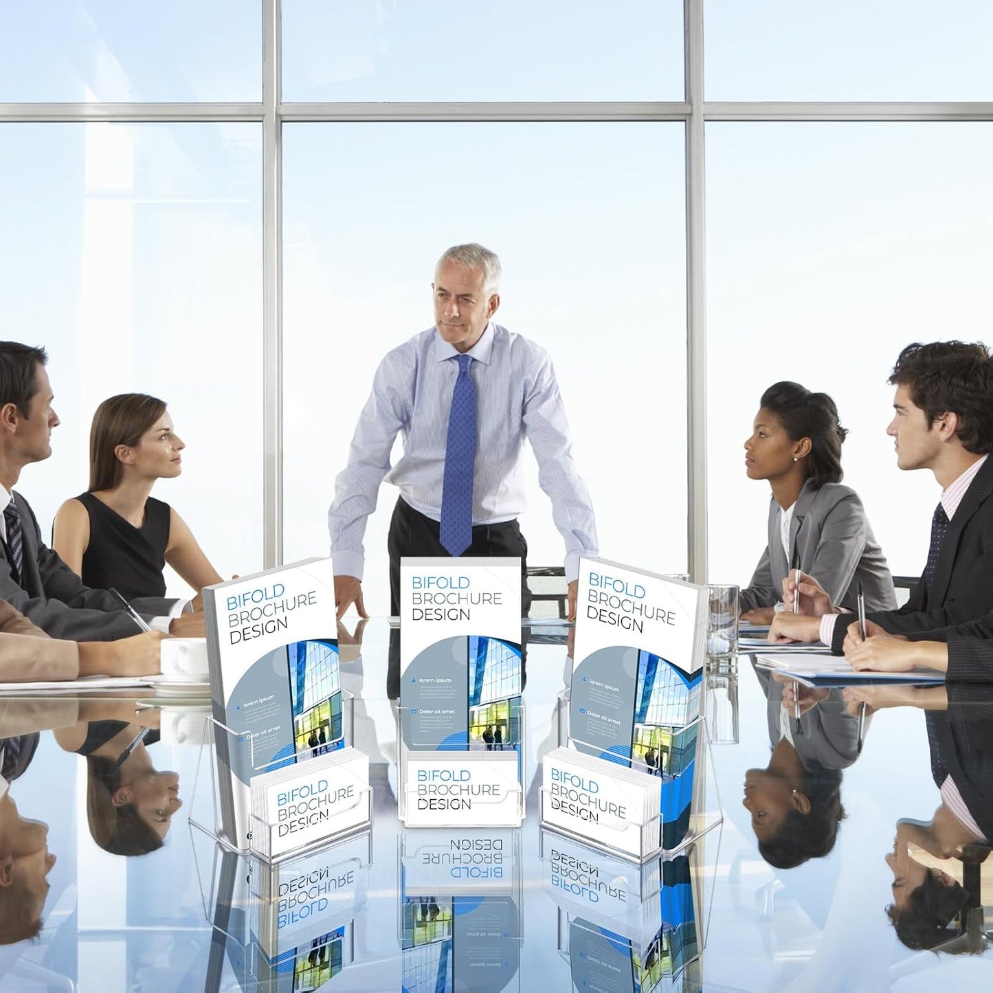 Wenqik Acrylic Brochure Holder with Business Card 4.1 Inch Rack Card Holder Pamphlet Display Stand Organizer for Menu Flyer Magazine Office Booklets(14 Pcs)