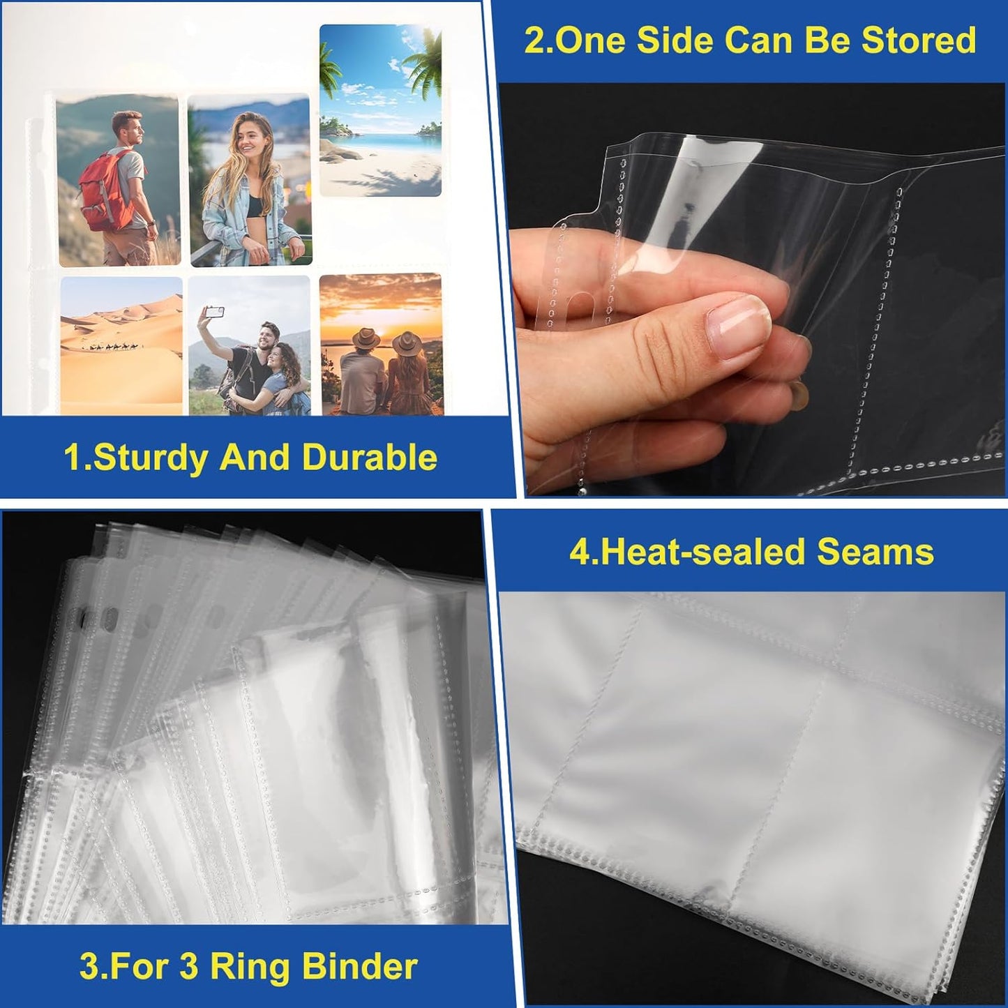 1080 Pockets Card Sleeves Binder Sheets, 9 Pocket Card Sleeves for 3 Ring Binder, Trading Cards Sleeves Fit for Baseball, Football, Game, Business Cards(60 Pages)