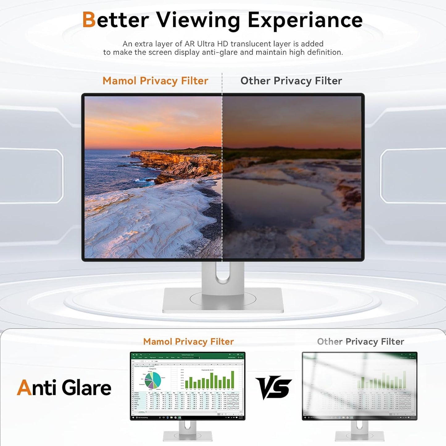 23.8 Inch Computer Privacy Screen Filter for 16:9 Aspect Ratio Widescreen Monitor - Anti Glare Blue Light Filter, Removable Computer Monitor Privacy Shield, Anti-Scratch Screen Protector Film 23.8 in