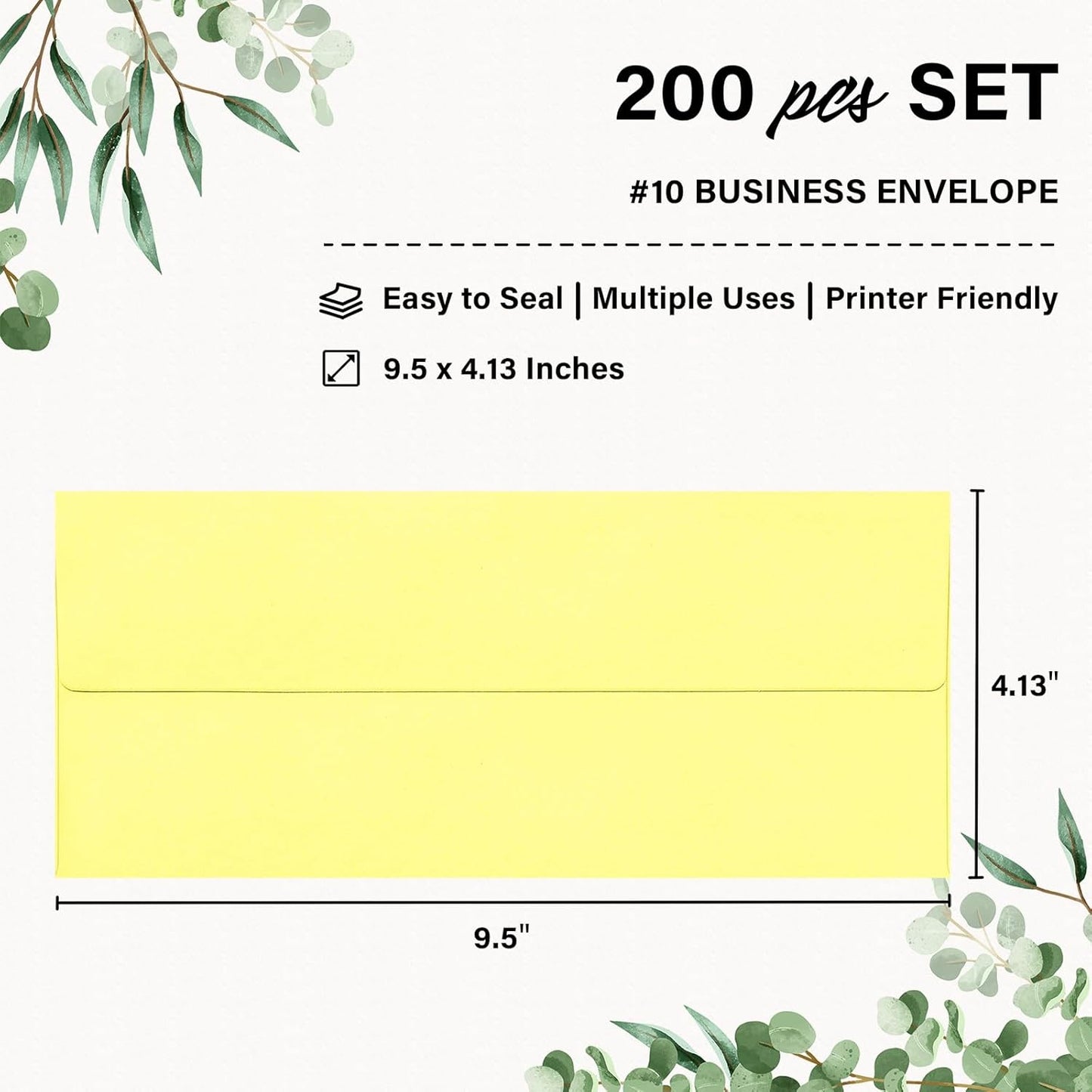 200 Pack #10 Business Envelopes, Self Seal Standard Light Yellow Envelopes for Secure Business & Legal Mailing, Office, Checks, Letter, Invoices, 4 1/8 x 9 1/2 Inches