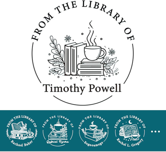 Book Embosser Personalized Coffee Collection – 20 Café-Themed Designs, Custom Book Stamp Personalized for Writers and Coffee Lovers