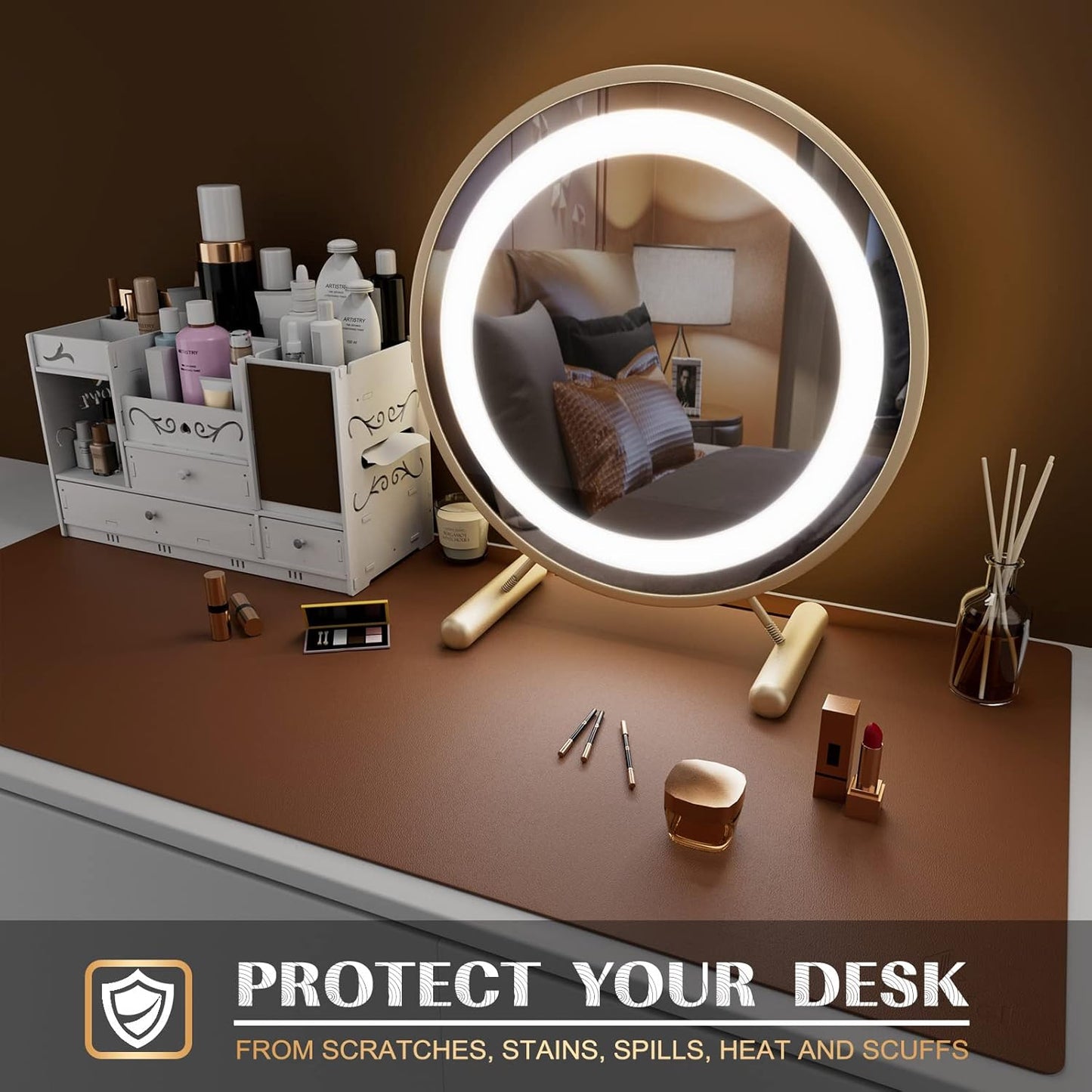 K KNODEL Small Office Leather Desk Mat, Mouse and Keyboard Pad, Computer and Laptop Mat, Desktop Protector and Cover, Writing Pad and Blotter (23.6"x13.8", Brown)