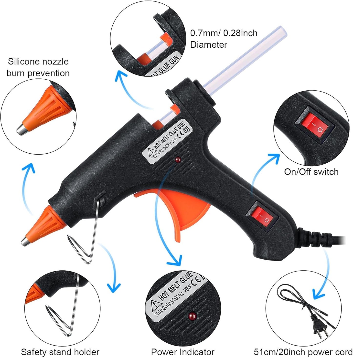 Zhengmy 12 Pcs Mini Glue Gun Crafts Hot Melt Guns Low Temp Glue with Burn Protection Fast Preheating and Easy Squeeze Trigger for School DIY Arts Class Projects Home Quick Repairs, 20 W (Black)