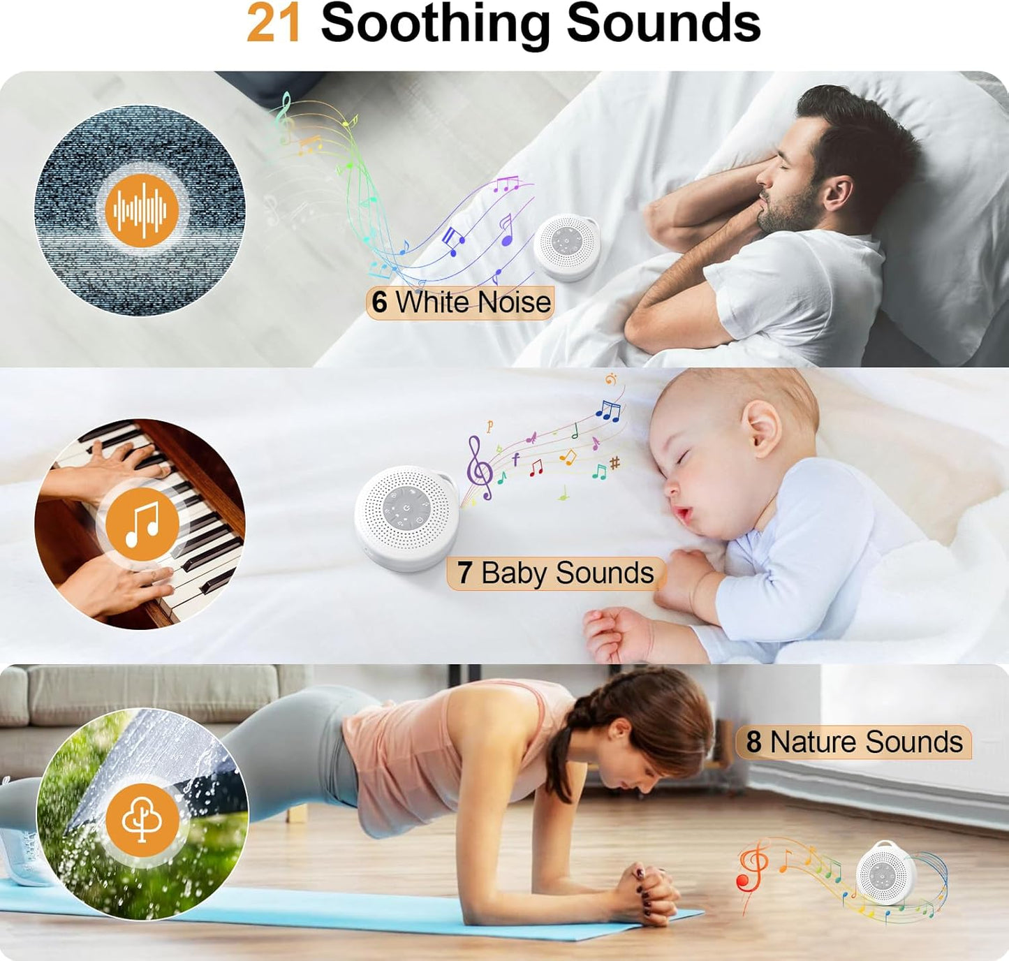 Portable Baby Sound Machine, White Noise Machine with 21 Soothing Sounds, 3 Timer and Memory Function, 2000mAh Powerful Battery, White Noise Sound Machine for Baby Adult (Gray, Normal)