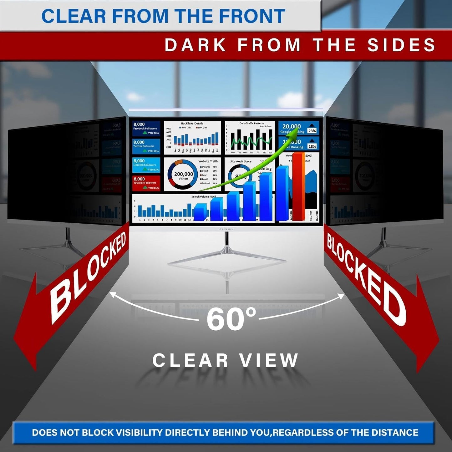 18.5" Computer Privacy Screen Filter 16:09 Widescreen Monitor - Premium Anti-glare Screen Cover - Scratch Resistant - UV and Blue Light Screen Protector