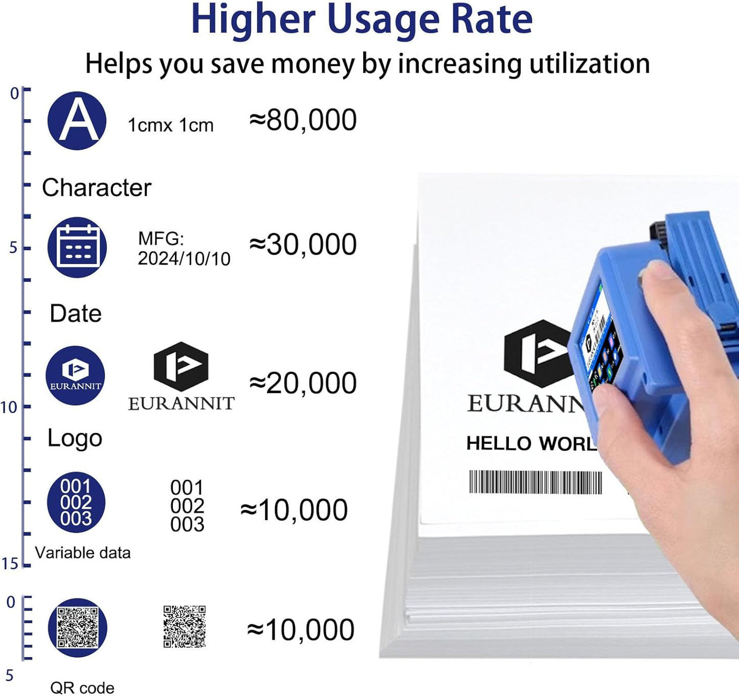E11 Mini Handheld Inkjet Printer with External Conveyor Wheel & Nozzle Cap - 0.5" Print Height for Bottles, Curved & Flat Surfaces, Portable for Text, Date, QR Code, Includes ER520 Ink
