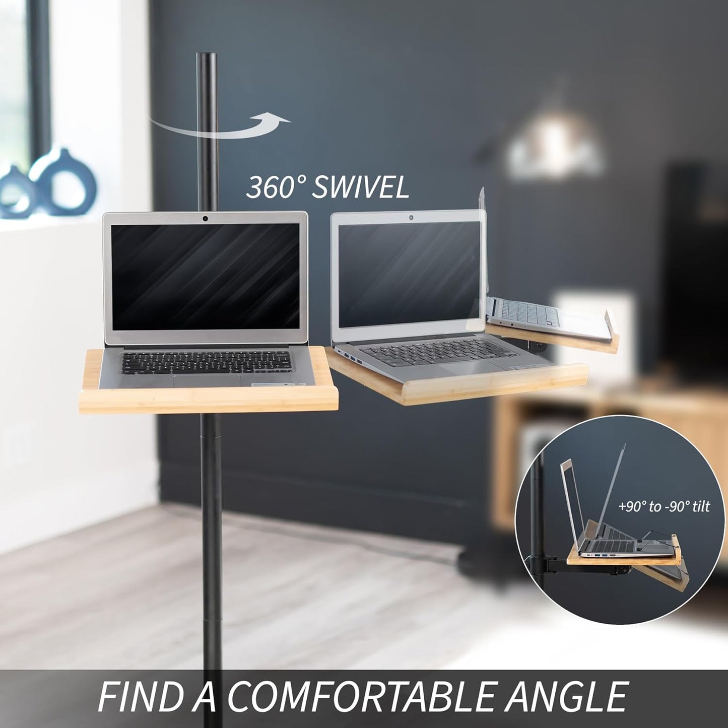 VIVO Mobile 16 inch Mobile Podium Reading Stand, Portable Rolling Book Holder, Real Bamboo Surfaces and Black Pole, CART-BK01B