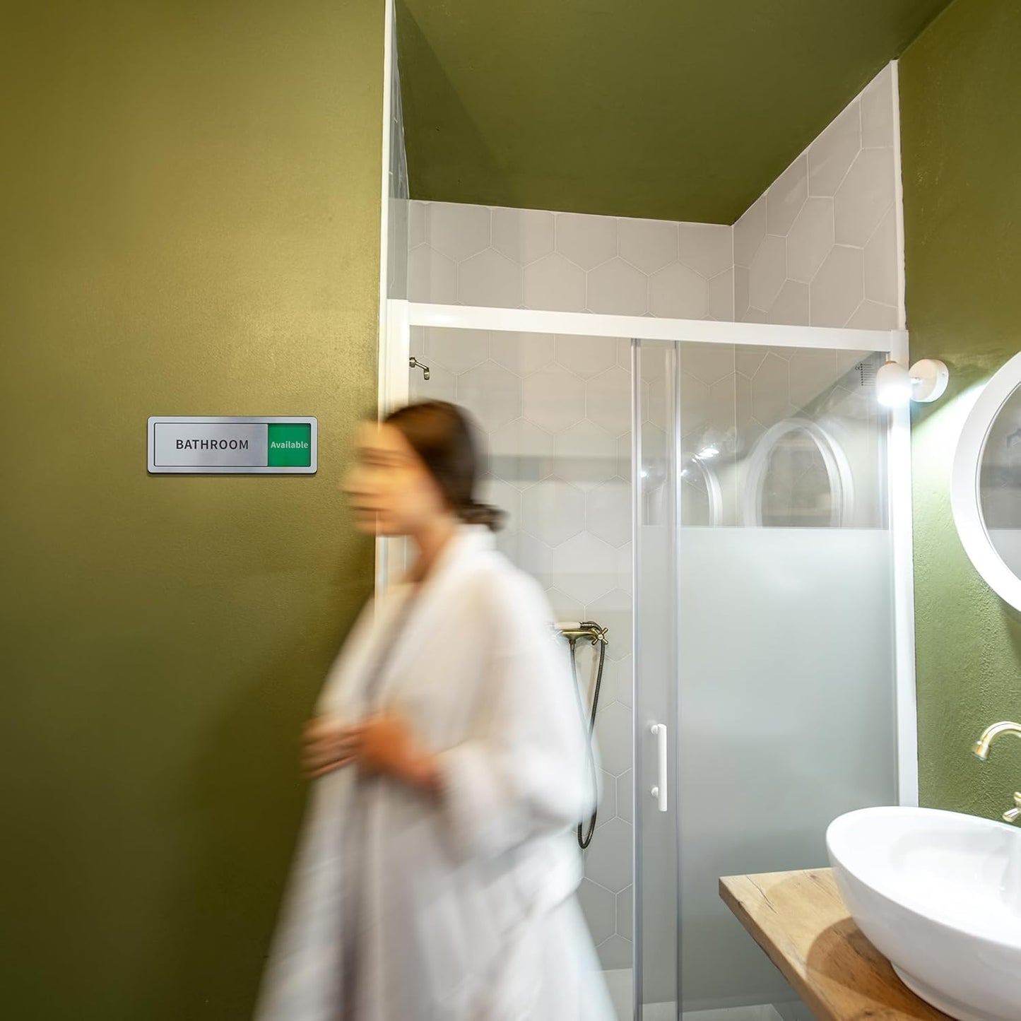 2 Pack Bathroom Door Signs, Restroom Signs for Business, Vacant Occupied Bathroom Sign, In Use/Available Slider Sign for Home Office Or Public Restroom Door, Brushed Silver 8" x 2.6"