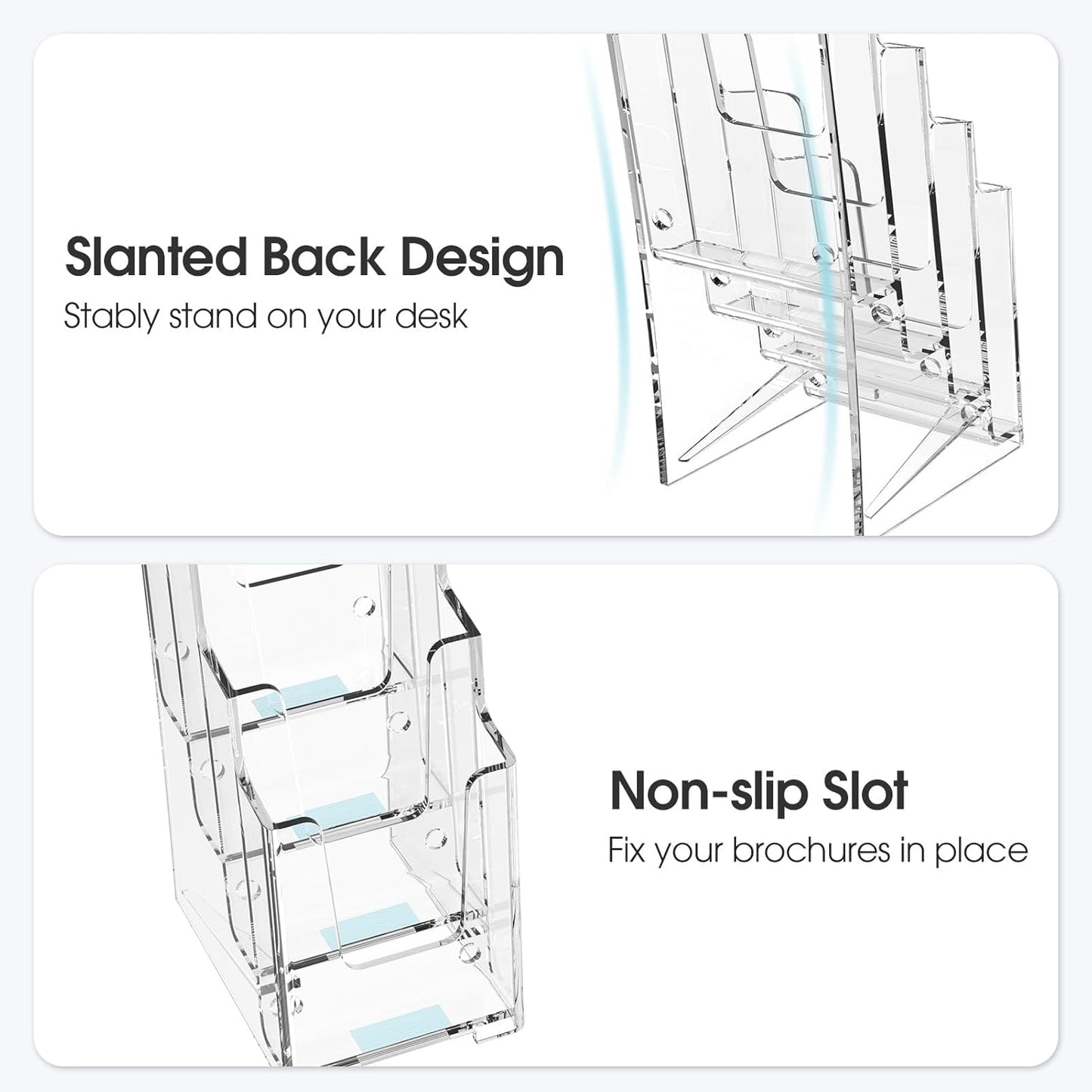 MaxGear Acrylic Brochure Holder, 4 Inch Wide 4 Tier Clear Literature Display Stand, Premium Plastic Pamphlet Holder, Multi Pocket Wall Mount or Countertop Organizer for Office or Home, 2 Pack