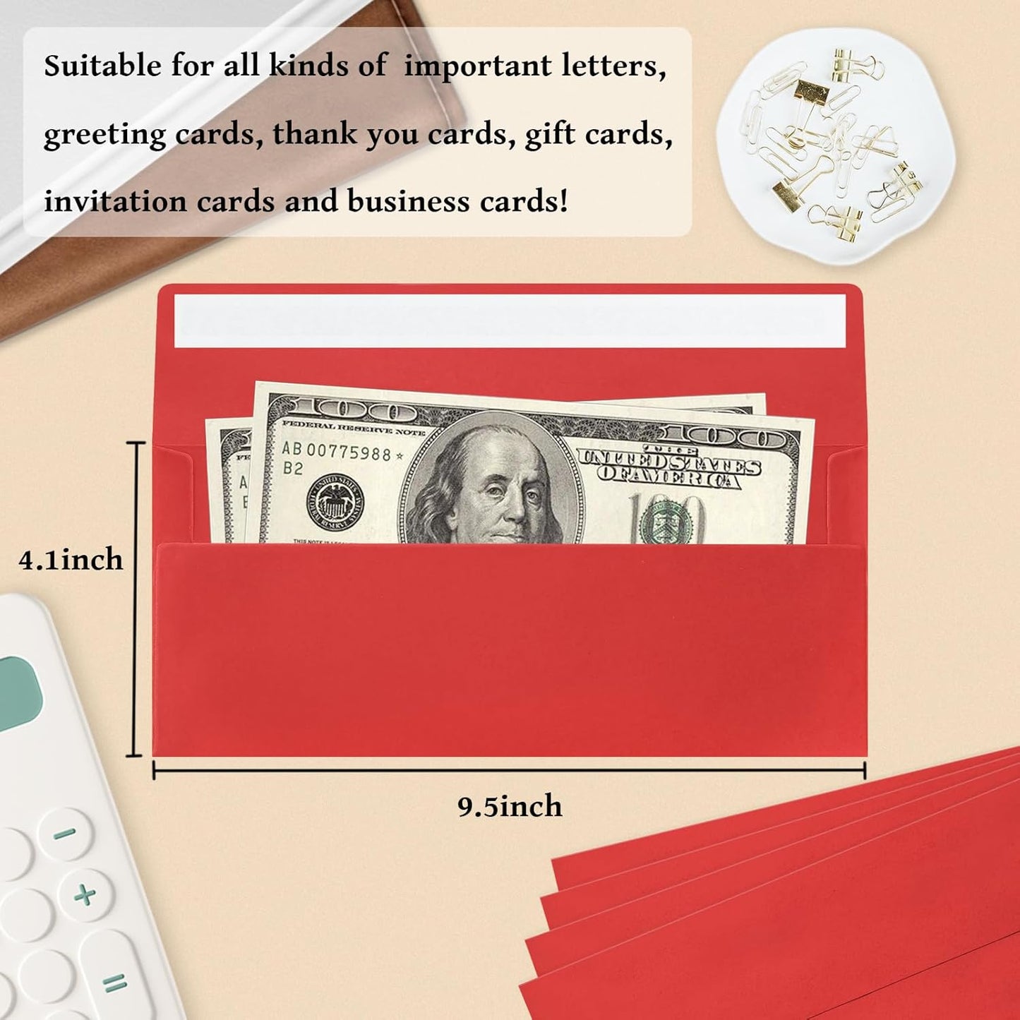 200 Pack #10 Business Envelopes, Red Standard Envelopes Self Seal, Letter Size Mailing Envelopes for Checks Letters Invoices Statements Christmas Birthday Graduation Wedding, 4 1/8 x 9 1/2 Inch