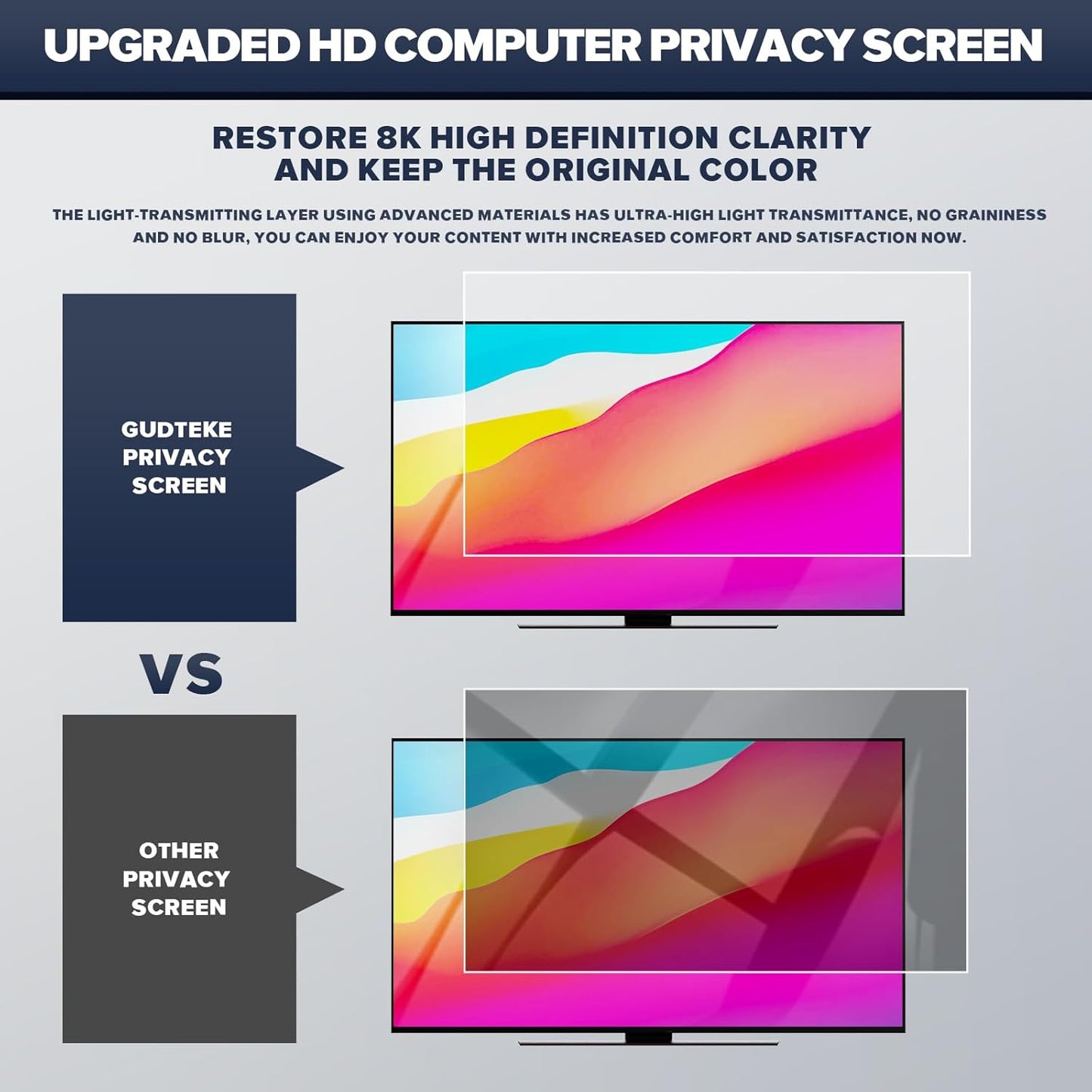 [2-Pack HD Computer Privacy Screen 24 inch, Upgraded Monitor Privacy Screen for 16:9 Widescreen Removable Anti Glare Computer Screen Cover and Blue Light UV-Blocking Screen Privacy Filter