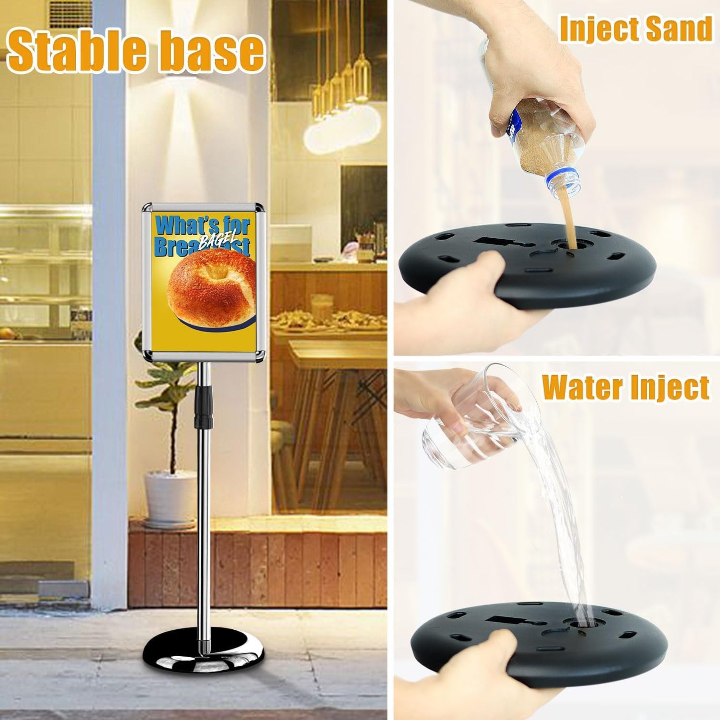 Sign Holder - 8.5 x 11 Inch Standing Floor Sign Stand for Vertical & Horizontal Sign Stand Displayed Pedestal Poster Holder, Snap Frame for School Church Business Show – Silver (6 Pack)