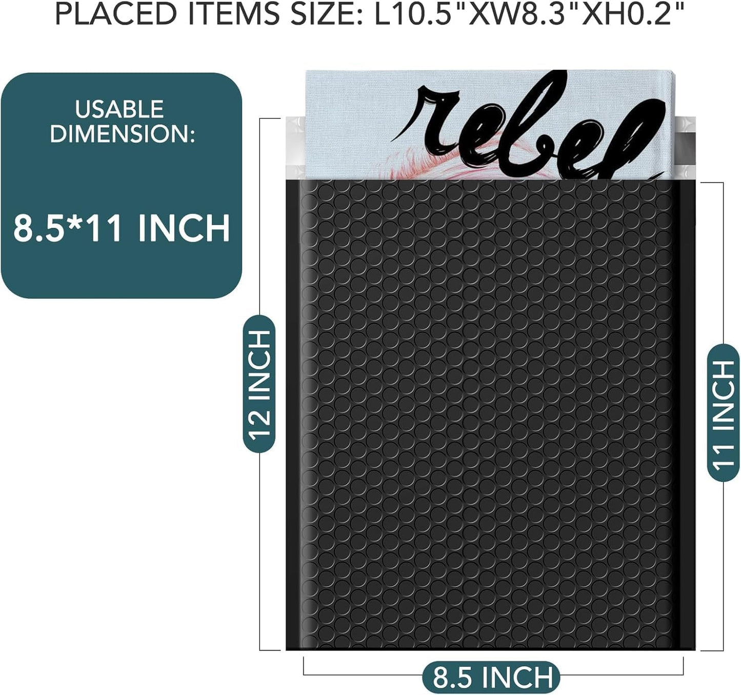 Metronic 6000 Pack Bubble Mailer 8.5x12 Inch Black,Usable Size 8.5x11" Waterproof Padded Envelopes,Self-Seal Modern Bubble Mailers Cushioning for Shipping,Jewelry Makeup Supplies, Packaging Bulk