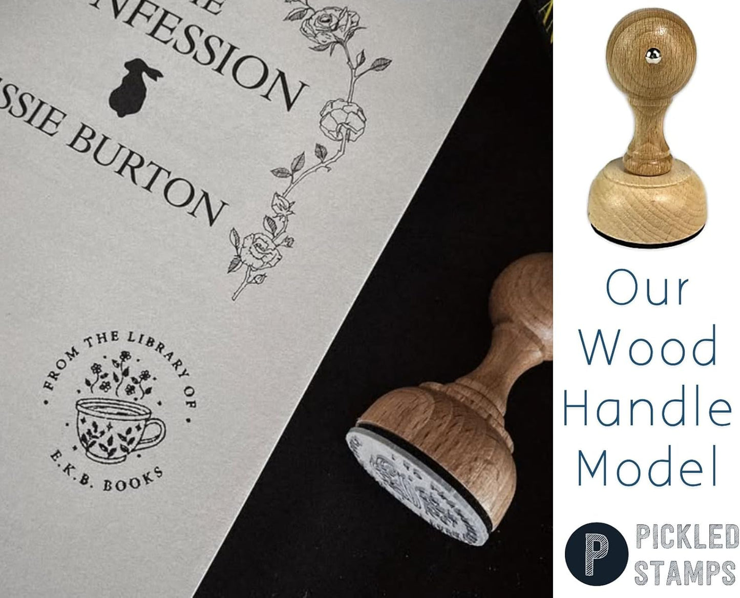 Book Embosser Personalized Rubber Seal | Custom Ex Libris from The Library of This Belongs to | Teacher Classroom Kids School Label Reader Gift | Wood Handle Self-Inking 1.6"