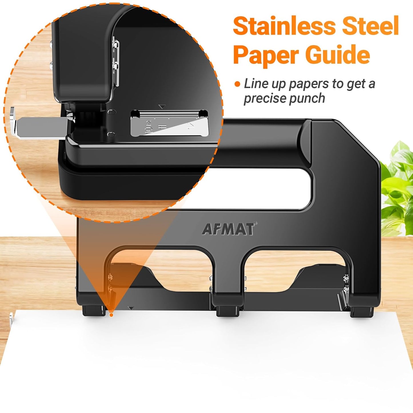 3 Hole Punch Heavy Duty, AFMAT 3 Hole Puncher for Binder, 40-Sheet Three Hole Punch w/ 10000+ Uses, Metal Hole Puncher 3 Ring, 50% Reduced Effort, Bulit-in S.S. Paper Guide, Model: HPX1 (Black)