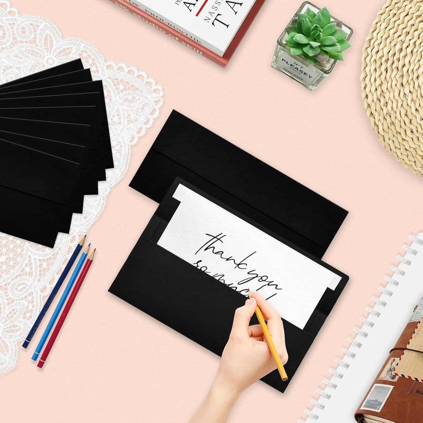 50 Pack #10 Business Envelopes, Black Standard Envelopes Self Seal, Letter Size Business Mailing Envelopes for Checks Letters Invoices Statements Birthday Graduation Wedding,4 1/8 x 9 1/2 Inch