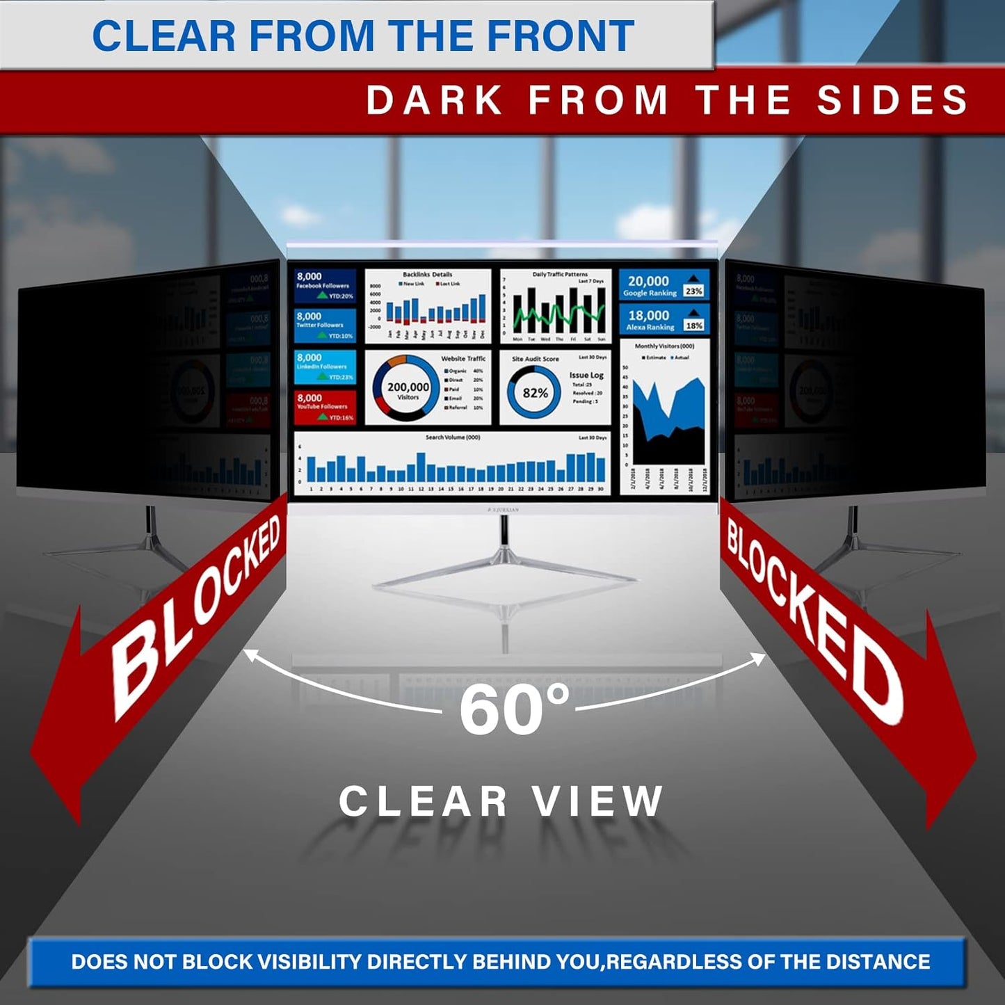 19" Computer Privacy Screen Filter for 16:10 Widescreen Monitors - Premium Anti-Glare Computer Screen Cover: Anti-Glare - Anti-Scratch - UV & Blue Light Protection