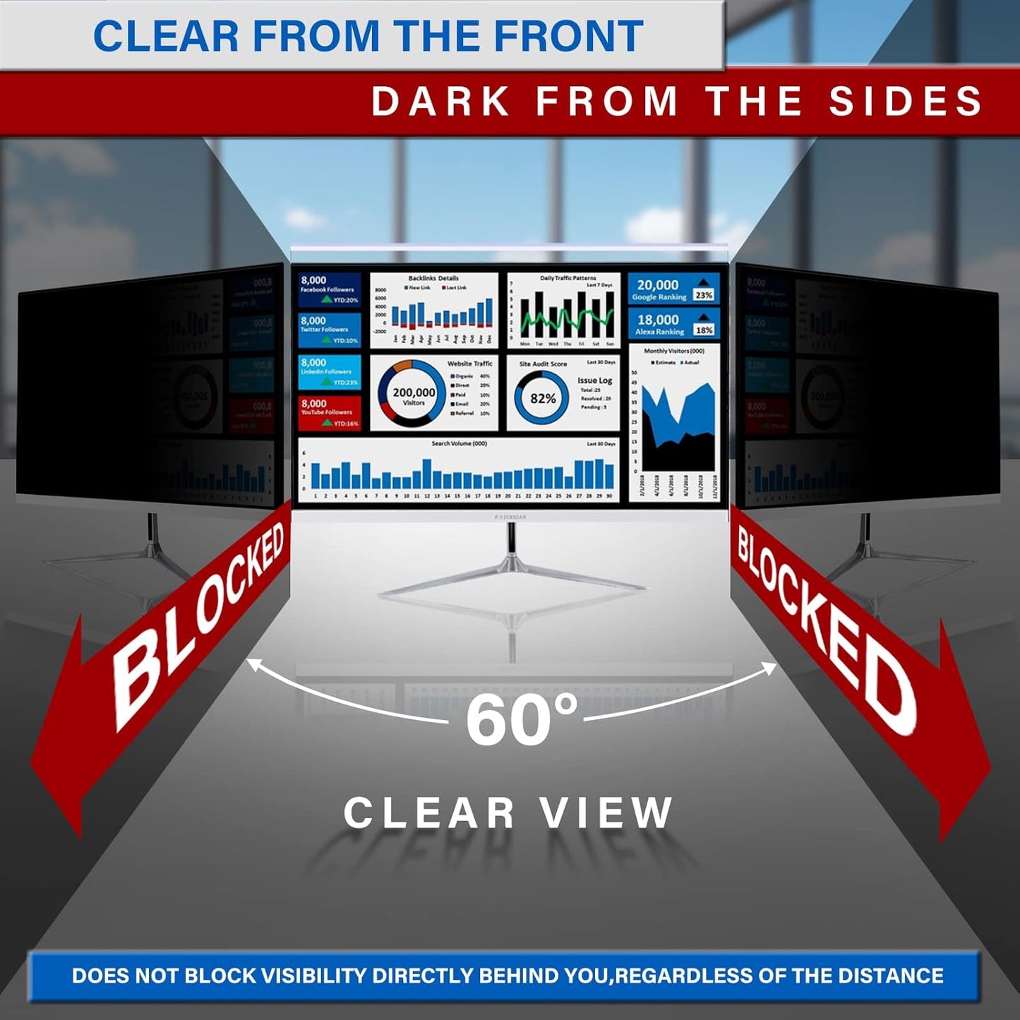 23.8 Inch 16:9 Computer Privacy Screen Filter for Monitor - Privacy Shield and Anti-Glare Protector