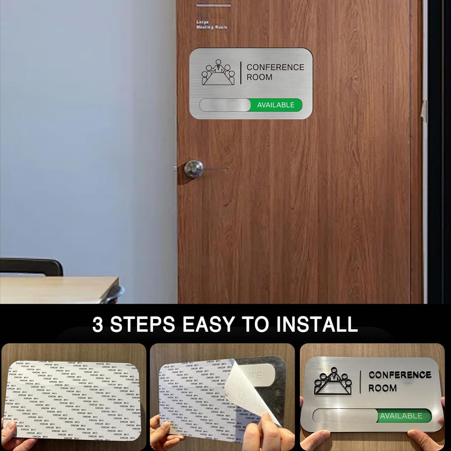 Acrylic Office Meeting Room Door Sign, 8.8 x 5.1 inches, Silver, Minimalist Style