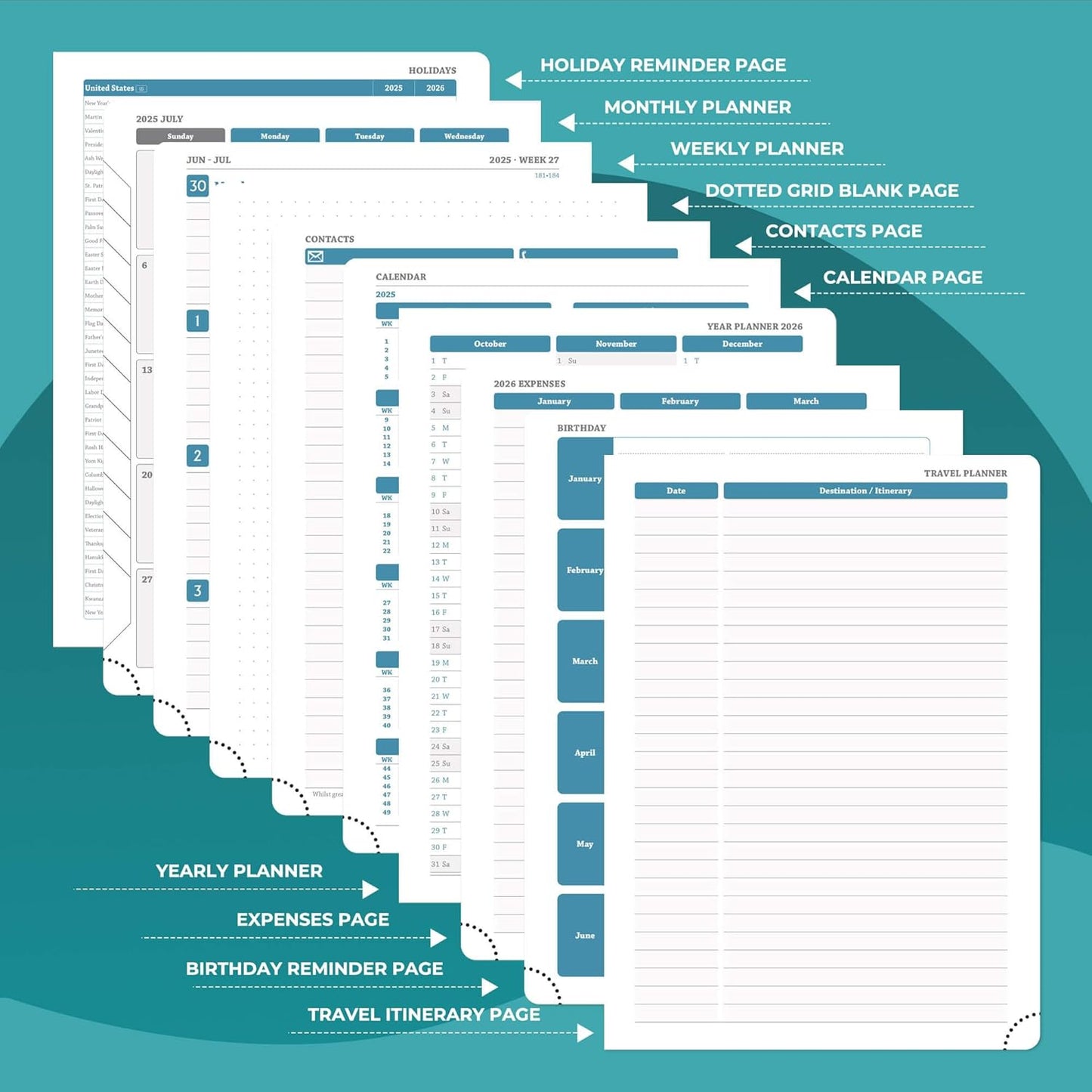 Planner 2025-2026 Daily Weekly and Monthly,8.5"x6.5",18 Months Spiral Bound Calendar Agenda with Self-adhesive Pen Holder,2026 Academic Plan with Vegan Leather Soft Cover,Light Blue