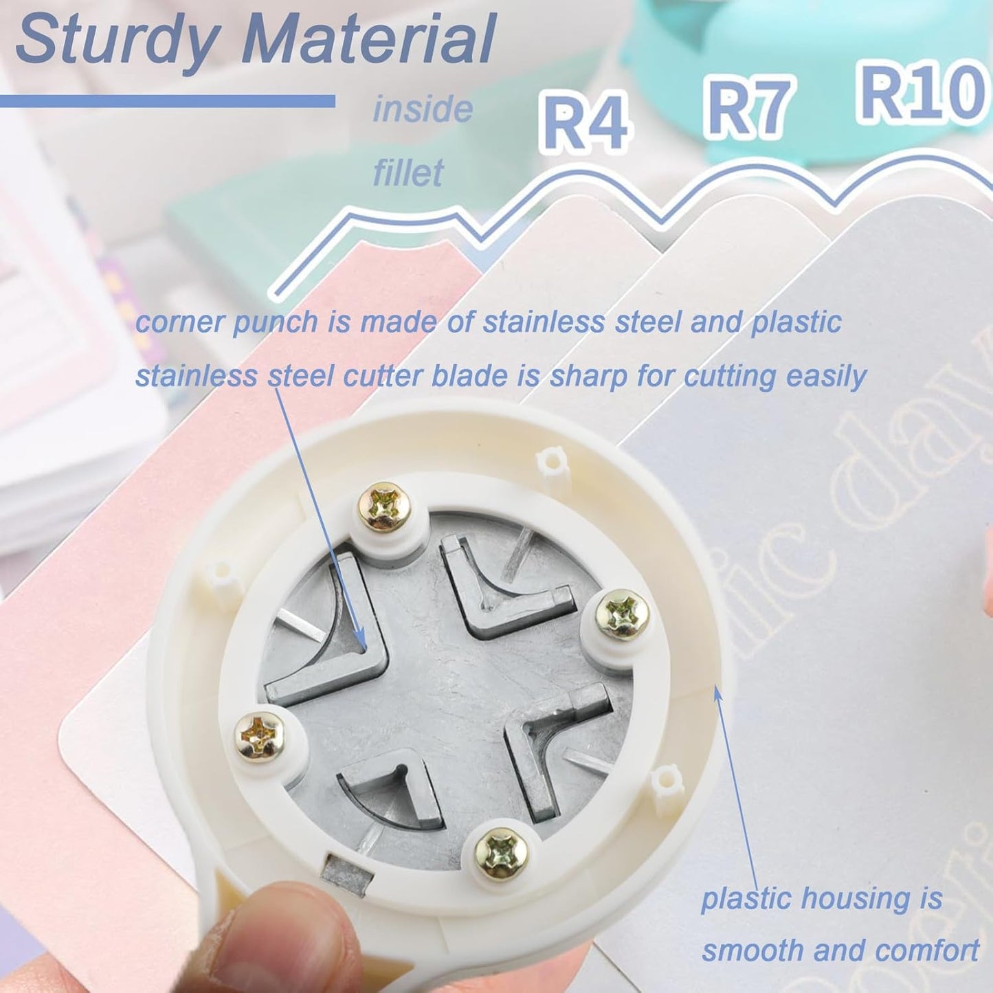 2 Pieces Corner Punch 4 in 1 Corner Rounder Punch Paper Corner Rounder for Making Scrapbooking （R4+R7+R10+Inside Corner） (White and Purple)