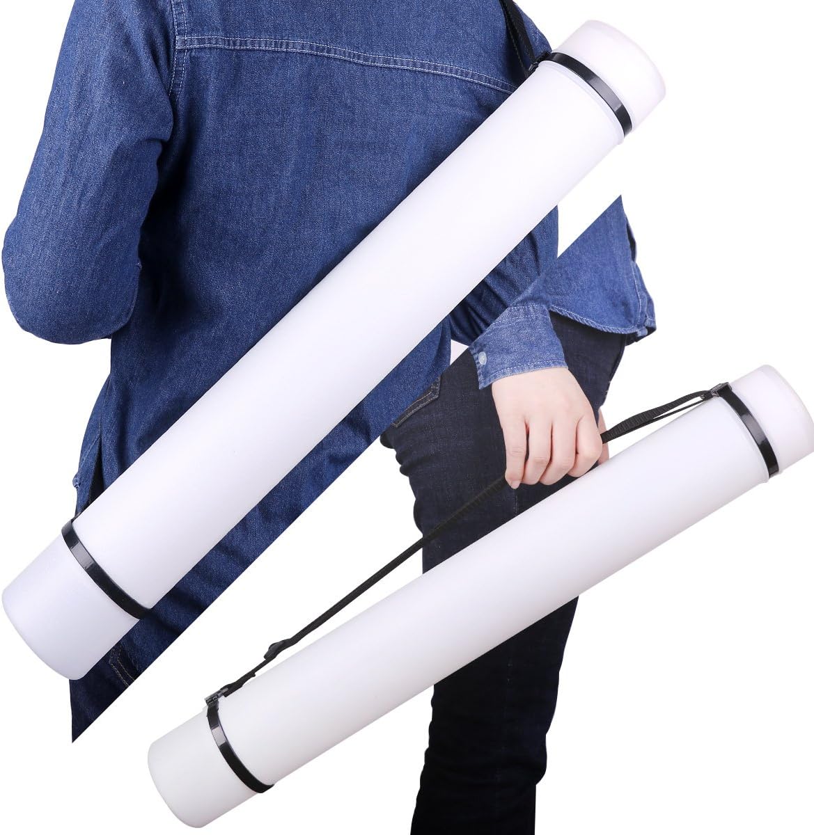TRANSON Durable Poster Storage Tube with Straps 24"-40" Extendable for Blueprints, Artwork, Maps, Posters Color White