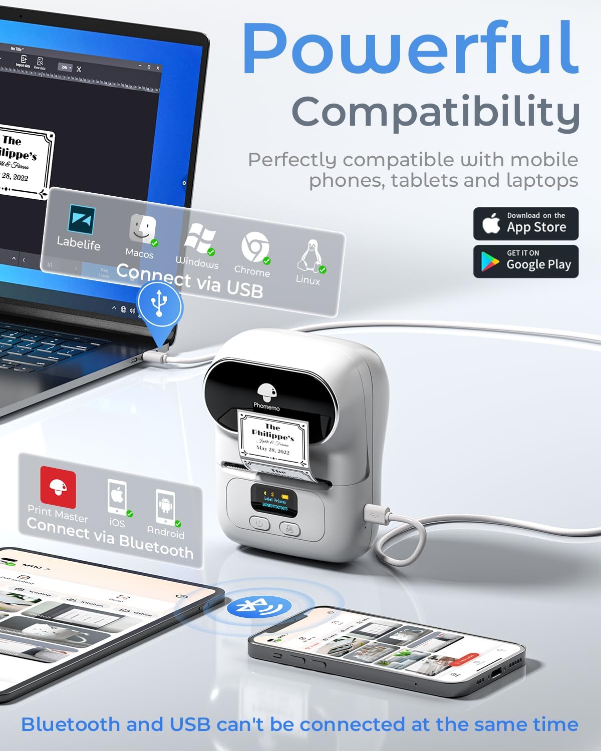 Phomemo Label Maker Machine- M110 Upgraded Bluetooth Label Printer for Barcode, Clothing, Jewelry, Retail, Mailing, Business, Compatible with Android & iOS, with 3 Label, White