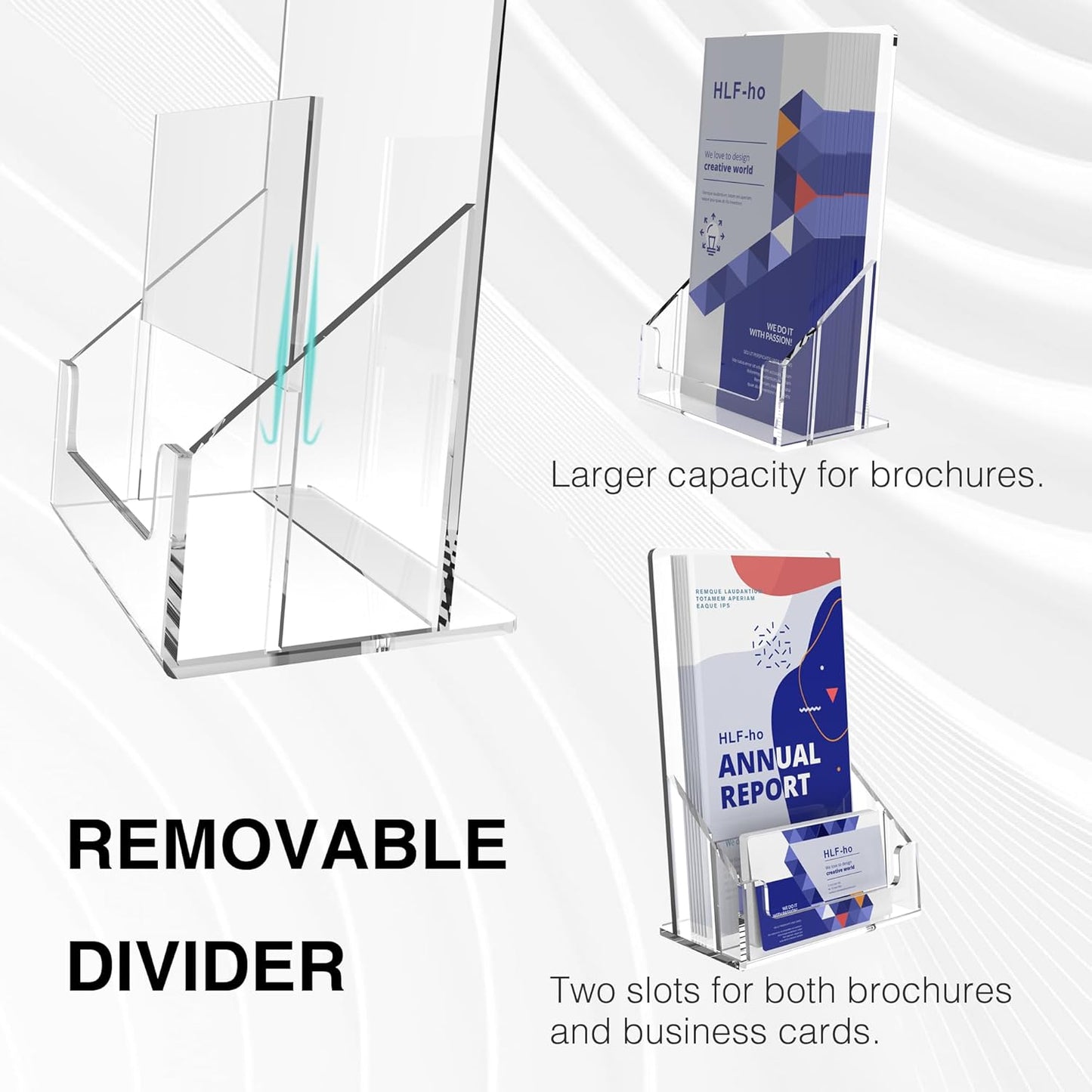 Brochure Holder 4x9 Inch Acrylic Literature Holders Clear Flyer Display Stand with Removable Business Card Slot Pamphlet Holder Organizer for Office, Lobby, Hotels, Trade Shows, 6 Pack