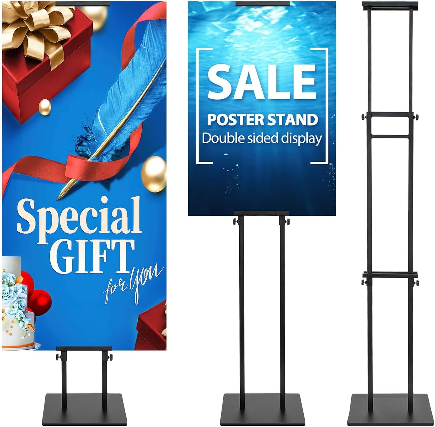 Pedestal Poster Sign Stand for Double Sided Display, Adjustable Poster Board Stand Height Up to 80", Heavy Duty Floor Standing Sign Holder for Board, Foam, Banner Display Stand, Black 1Pack