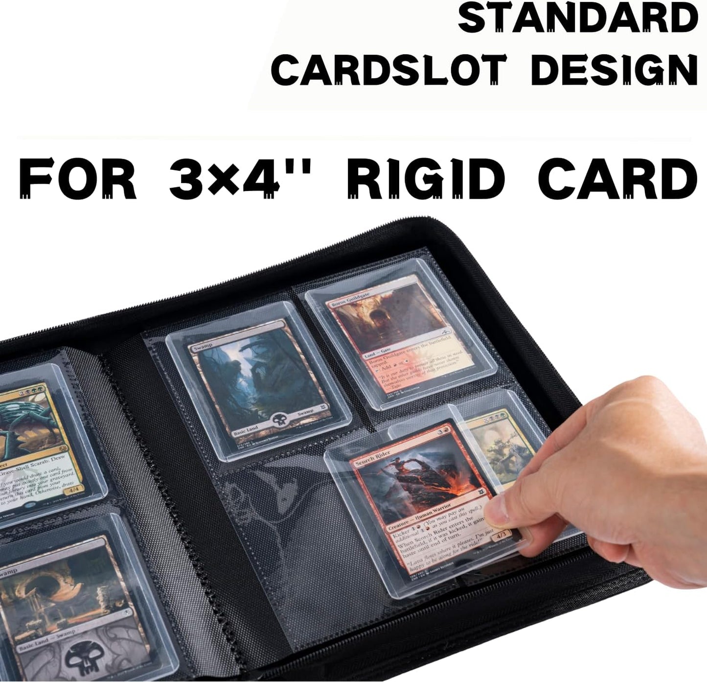 Toploader Binder, Holds 128+ Toploaders, 4 Pocket Top Loader Card Storage Case, Double-Sided Pockets for trading card in 3 x 4'' Toploaders（White）