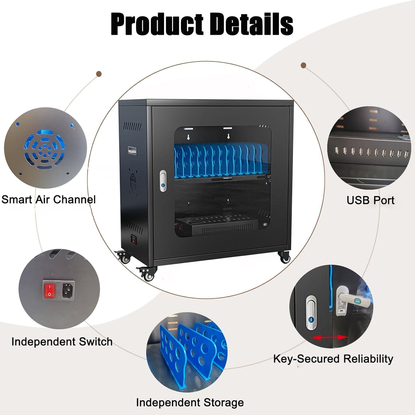 30 Device Mobile Charging Cart for Chromebook, Laptop and Tablet Charging and Storage Cart, Fully Assembled Locking Mobile Charging Cabinet Suitable for Classroom Office School (Black, 30-Device)