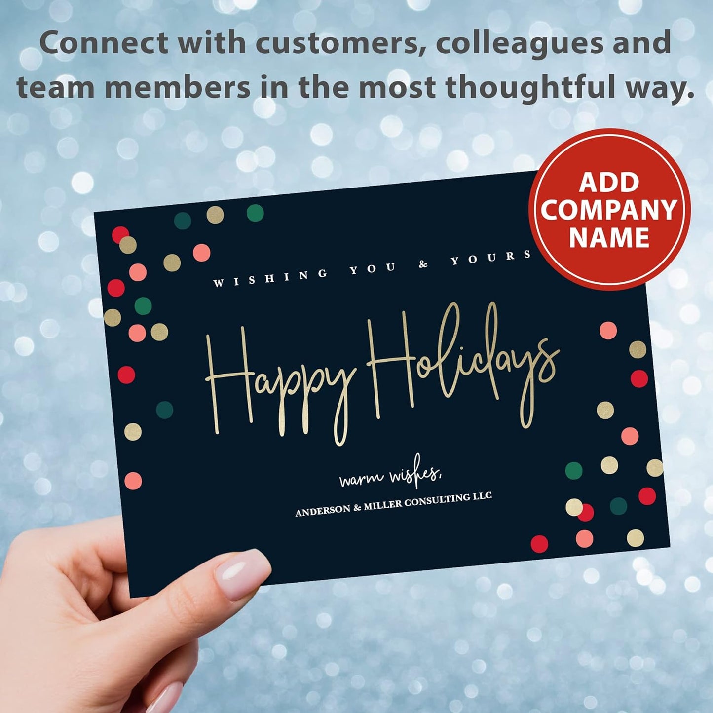 Let's Make Memories Personalized Business Christmas Cards with Envelopes - Premium Quality - 5x7-2025 Holiday Cards & White Envelopes - Festive Lights - 250 ct