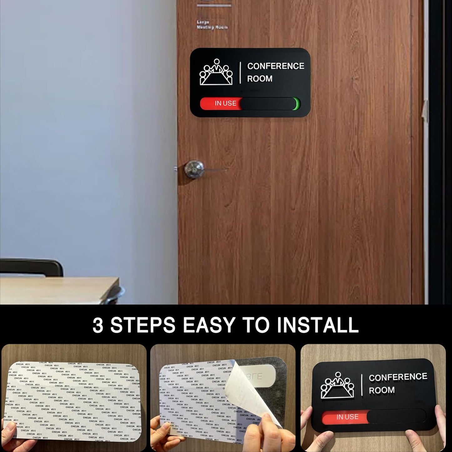 Acrylic Office Meeting Room Door Sign, 8.8 x 5.1 inches.Conference Room Signs, In use/Available Office Sign Black, Minimalist Style