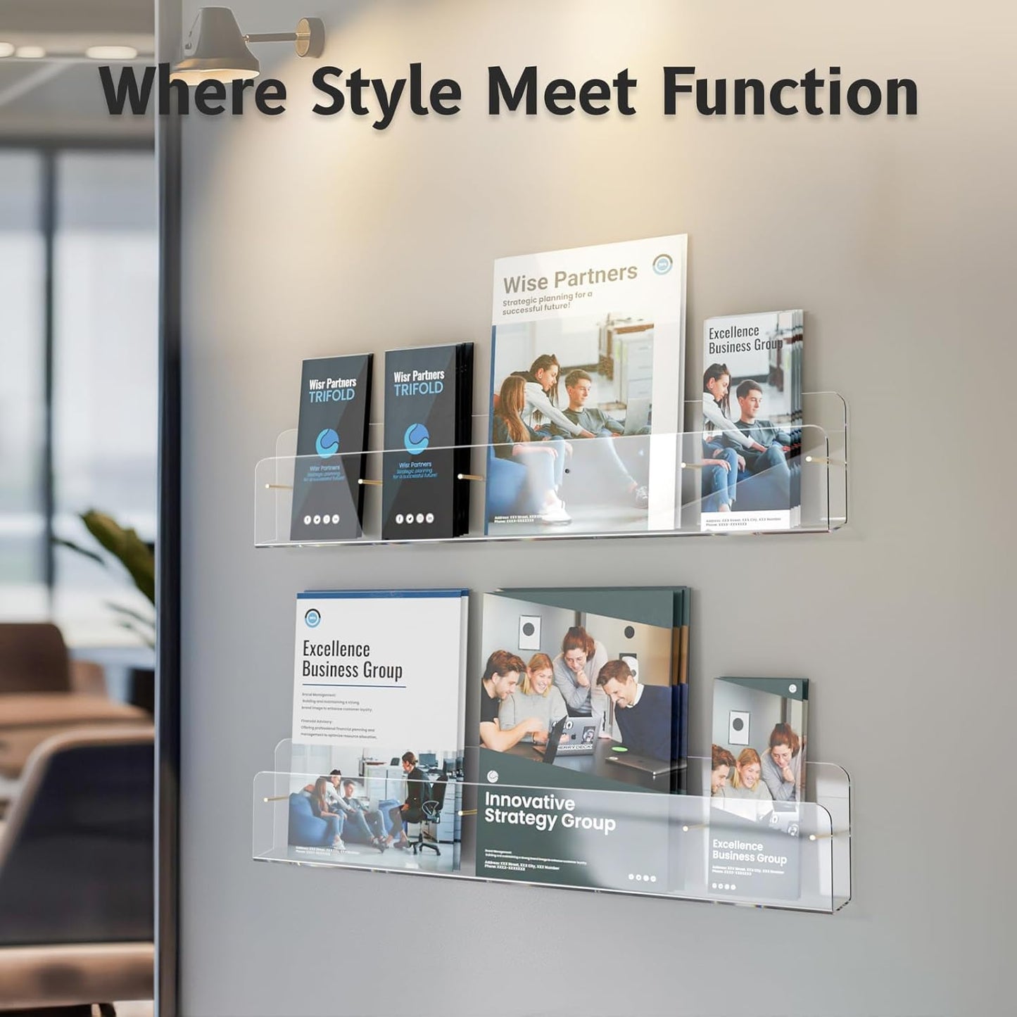 HIIMIEI Brochure Holder Wall Mount, 2-Pack Acrylic Modular Flyer, Pamphlet Display Stand with Magnetic Brass Bolts, Dual Installation Options, and Designed for Schools, Studios, and Community Spaces