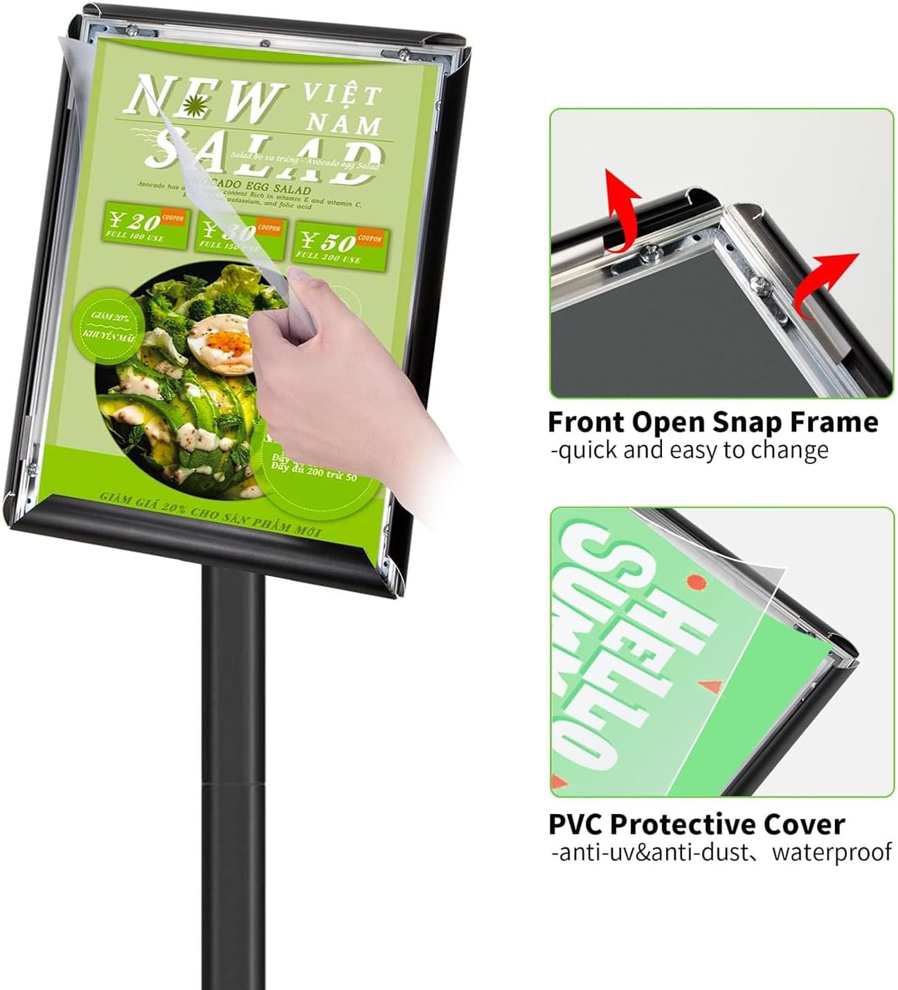 Heavy Duty Adjustable Pedestal Poster Sign Stand, 8.5x11 Aluminum Open Floor Standing Sign Holder for Vertical and Horizontal View Display (8.5x11,Black)