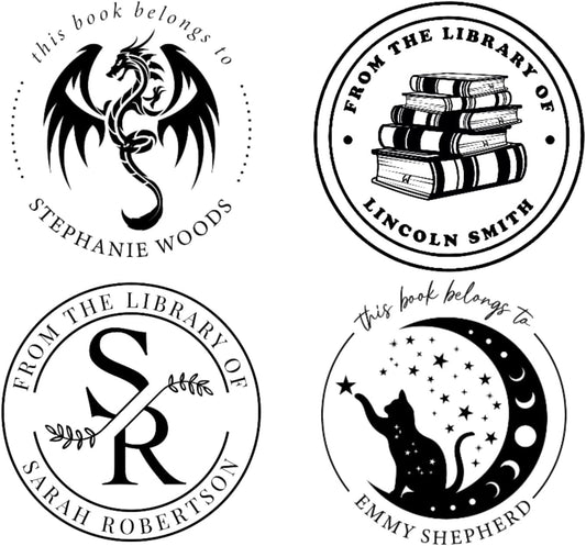 Book Embosser Personalized Rubber Seal | Custom Ex Libris from The Library of This Belongs to | Teacher Classroom Kids School Label Reader Gift | Wood Handle Self-Inking 1.6"