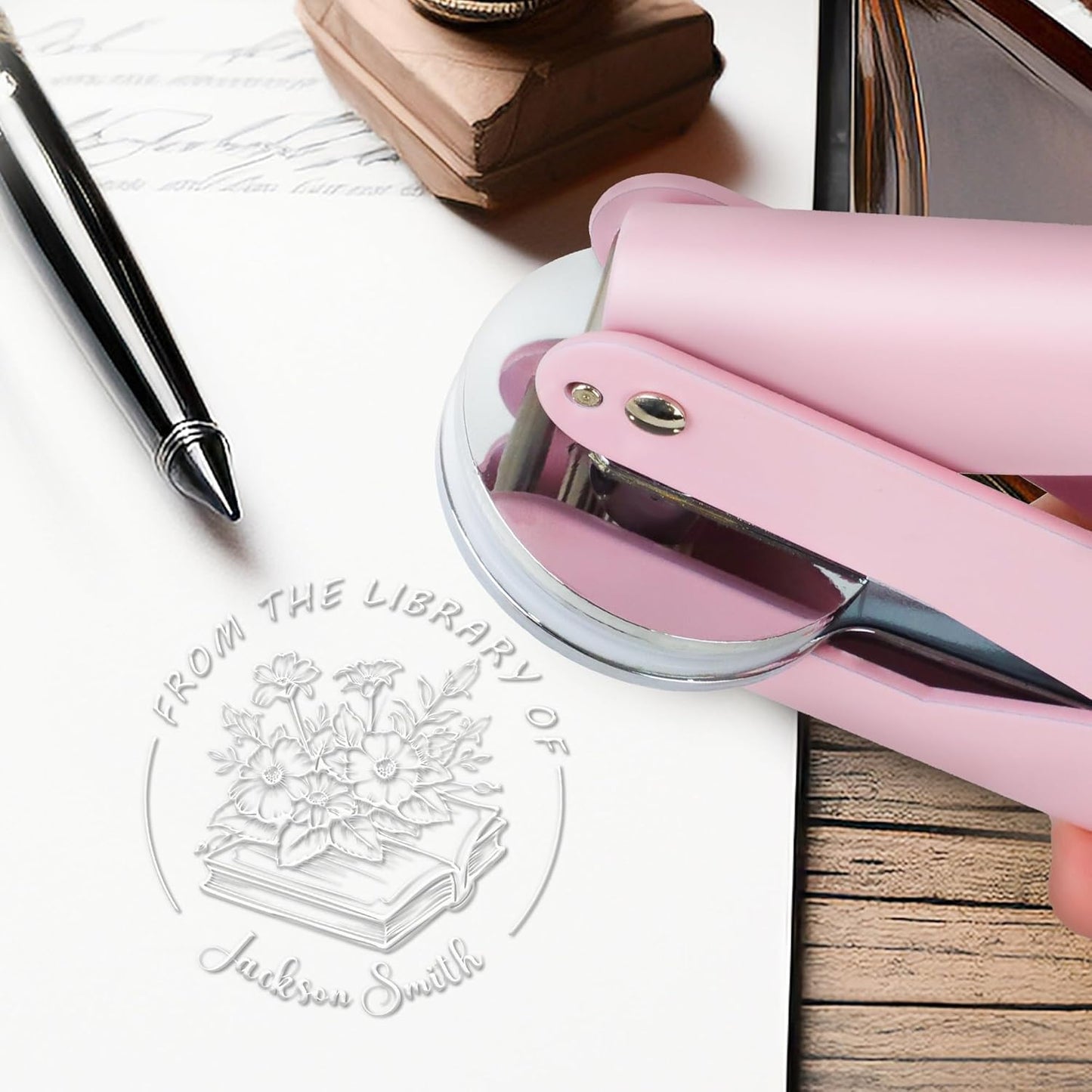 from The Library of Embossers & Stamps Custom Color Self-Inking Stamp with Your Name or Design Great for Personalizing Books, Text Books and Journals (05)