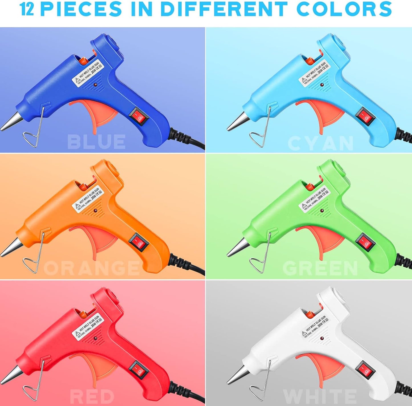 Zhengmy 12 Pieces Mini Hot Glue Gun Crafts Hot Melt Guns Fast Preheating and Easy Squeeze Trigger for School DIY Arts Class Projects Office Home Quick Repairs (Multicolored)