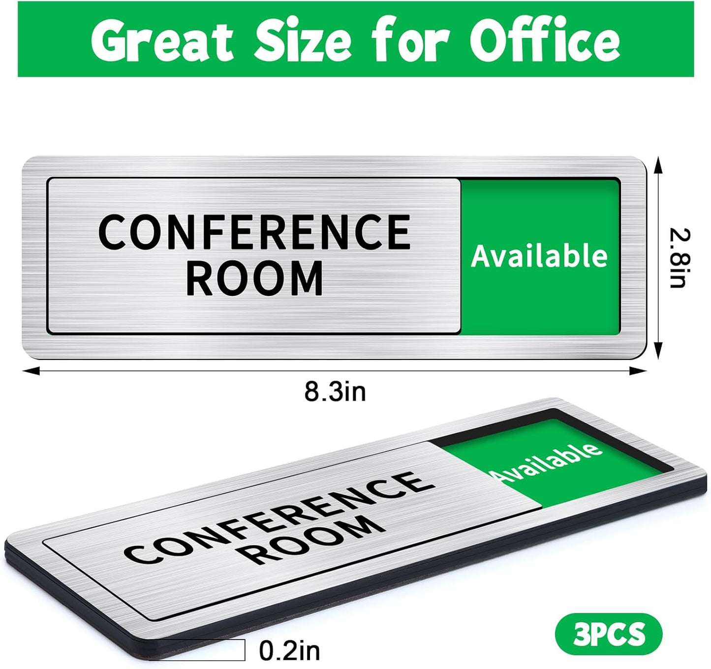 3 Pack Conference Room Sign with Slider 8"x2.6" Meeting in Progress Sign in Use Available Brushed Silver Do Not Disturb Indicators for Conference Room Office Door Recording Studio Decor