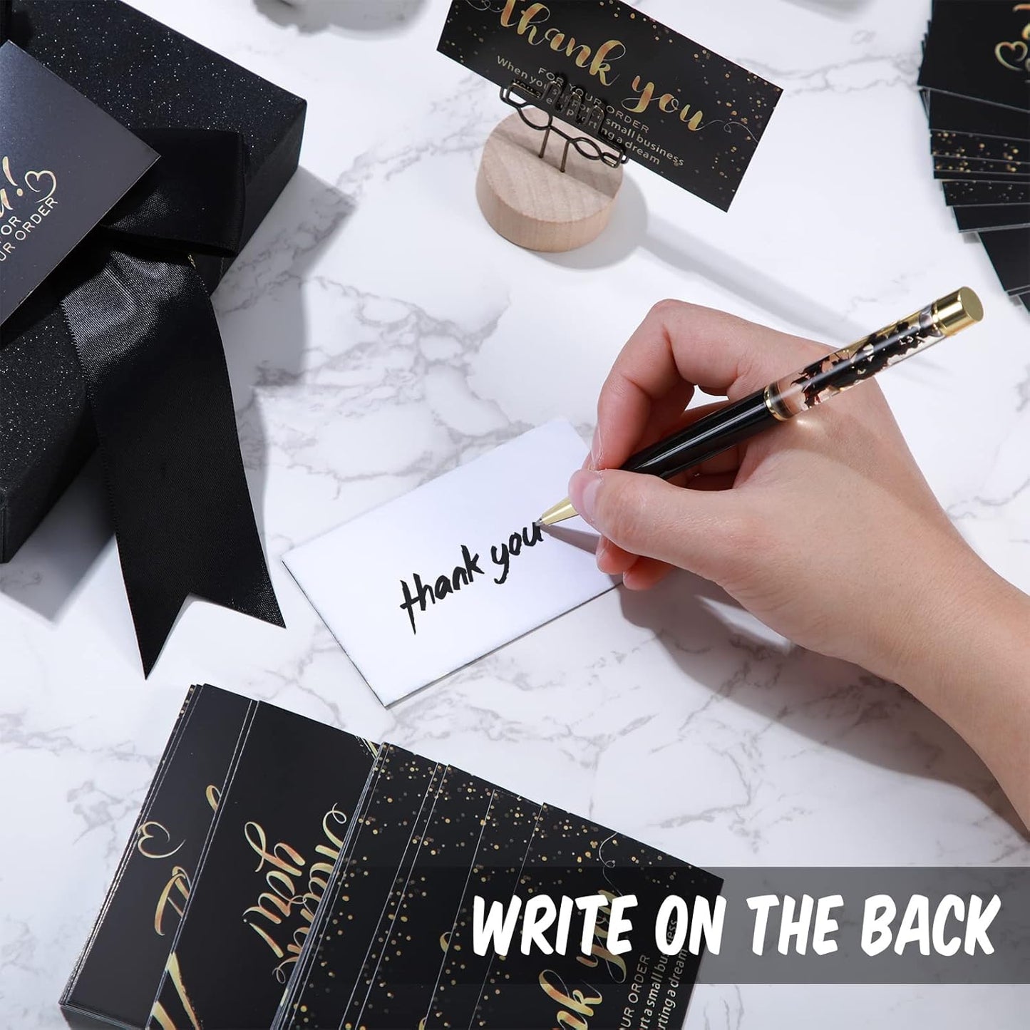 1120 Pcs Thank You Cards and Stickers Set, Include 120 Business Card 1000 Roll Labels Thank You for Supporting My Small Business Stickers Package Insert(Fresh Style)