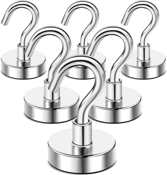 DIYMAG Magnetic Hooks, 50 LB Heavy Duty Magnets, 6 Packs Strong Rare Earth Neodymium Magnet Hook for Hanging, Magnetism Hanger for Curtain, Home, Kitchen, Workplace