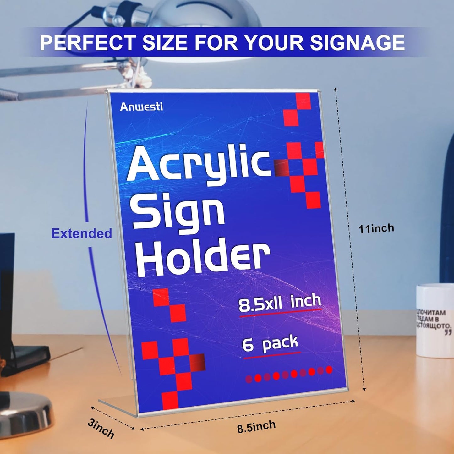 Acrylic Sign Holder 8.5" x 11" - 10 Pack Clear L-Shaped Tabletop Menu Frame for Restaurants, Photos, Posters | Slanted Back Design | Durable Promotional Display Stand