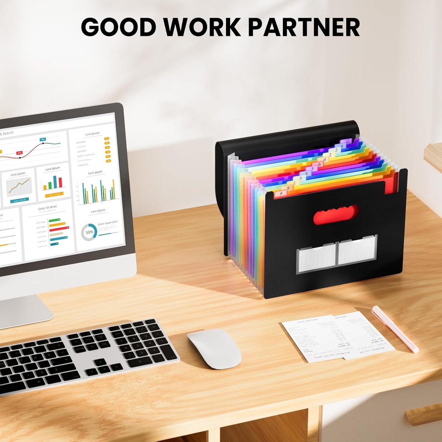 Sooez Accordion File Organizer, 13 Pockets Expanding File Folder, Portable Monthly Paper Bill Tax Receipt Organizer, Letter A4 Size Document Holder with Blank Labels, White