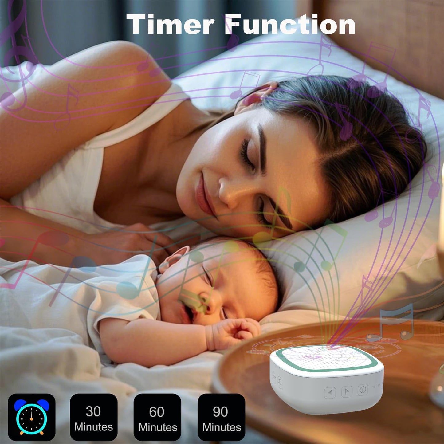 White Noise Machine,Wireless Connect Sound Machine with 36 Soothing Sounds, Sleep Machine for Adults Baby Kids，Memory Function,3 Timers,15 Volume Levels for Home, Office, Travel. (White-Green, Samll)