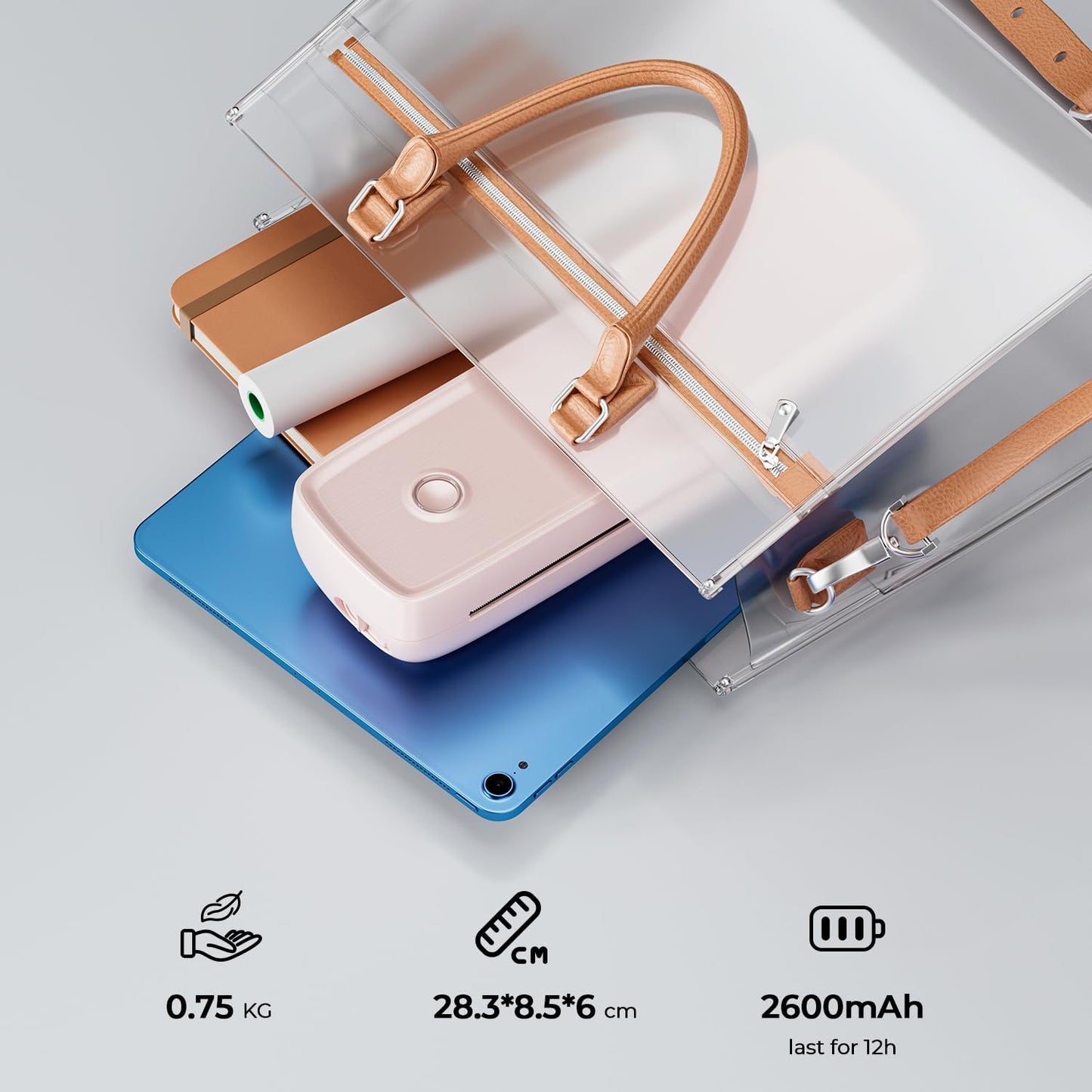 MUNBYN Portable Wireless Printer ITP04, Thermal Bluetooth Printer, Support 8.5x11&A4 Thermal Paper, Inkless, Compatible with Android & iOS Phone & Laptop, Small (Pink)