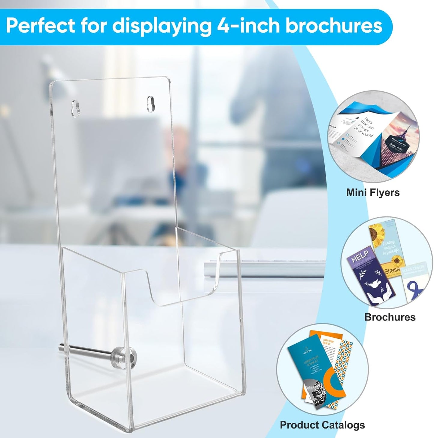 Acrylic Brochure Holder 2 Pack Clear 3 mm Thick Convertible Wall Mount & Desktop Display Stand for Flyers Menus Posters Office Retail Restaurant (2 Pack, 4.3*7.8inch)