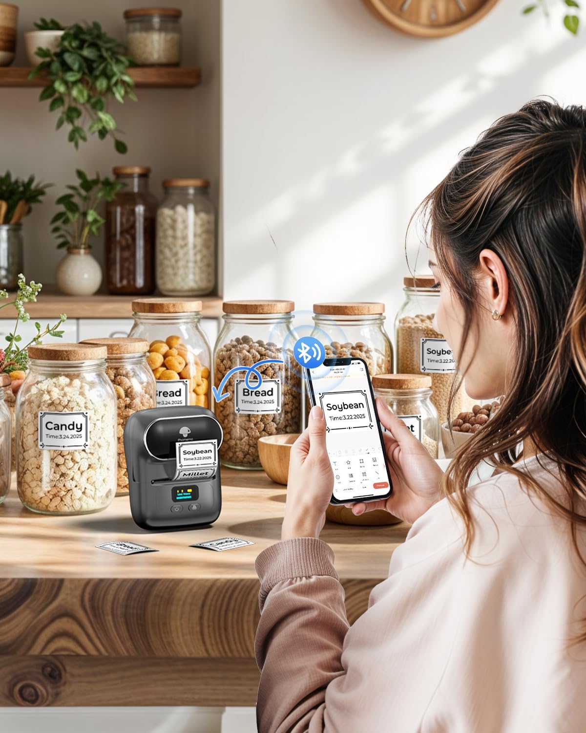 Phomemo M110 Thermal Label Makers- Barcode Label Printer Bluetooth Label Maker Portable Printer for Small Business, Address, Logo, Clothing, Mailing, Sticker Printers for Phone & PC, Gray