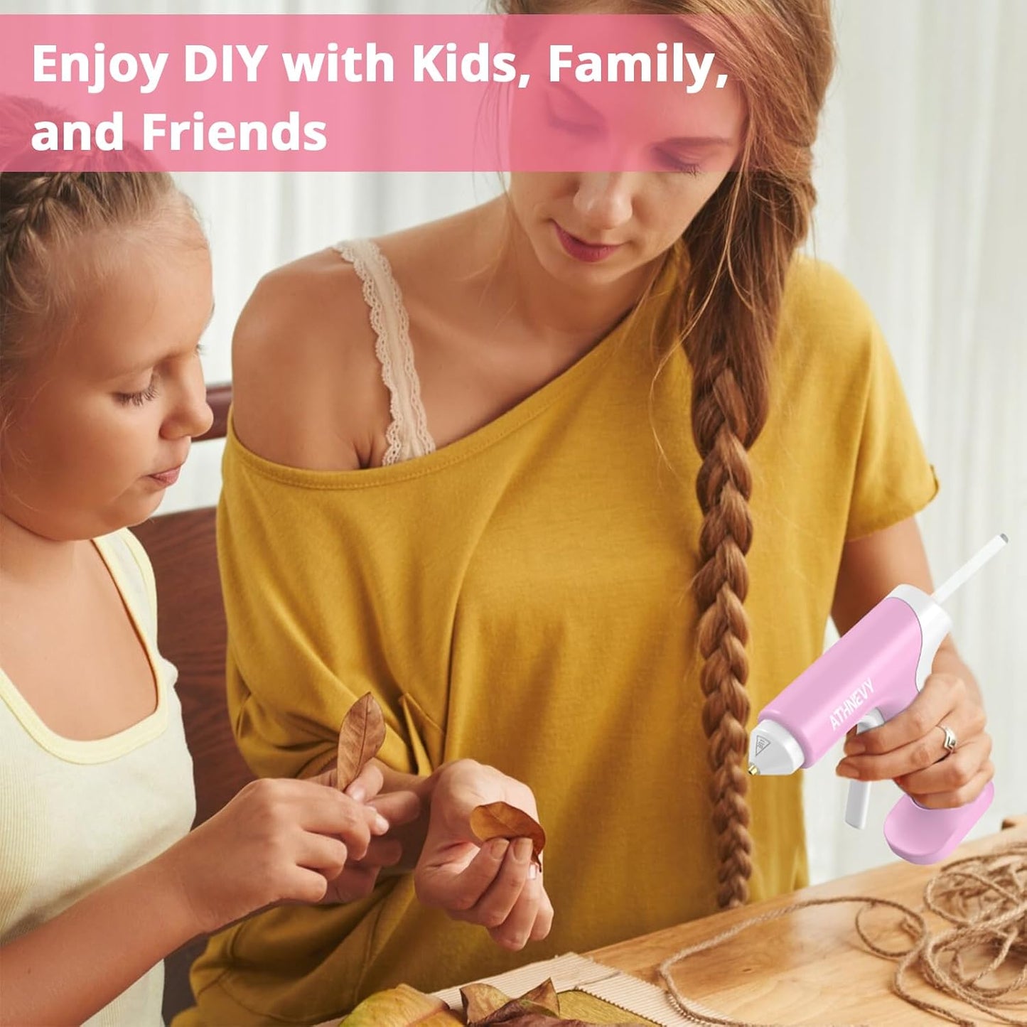 Cordless Hot Glue Gun 4V 20W, 10s Fast Preheat, 30PCS Mini Glue Sticks 7x100mm, Type-C Rechargeable, Anti-Drip, Auto-Off, for DIY Crafts, Repair, Decoration (Pink)